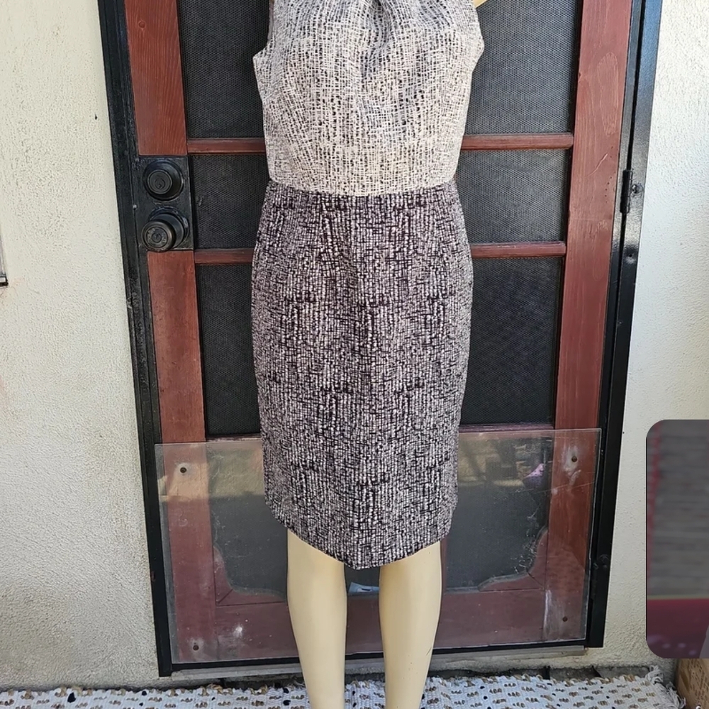 Brown and Gray Knee-Length Pencil Dress for Work